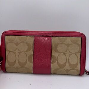 Pink COACH Women's Signature PVC Leather Trim Zip Around Wallet